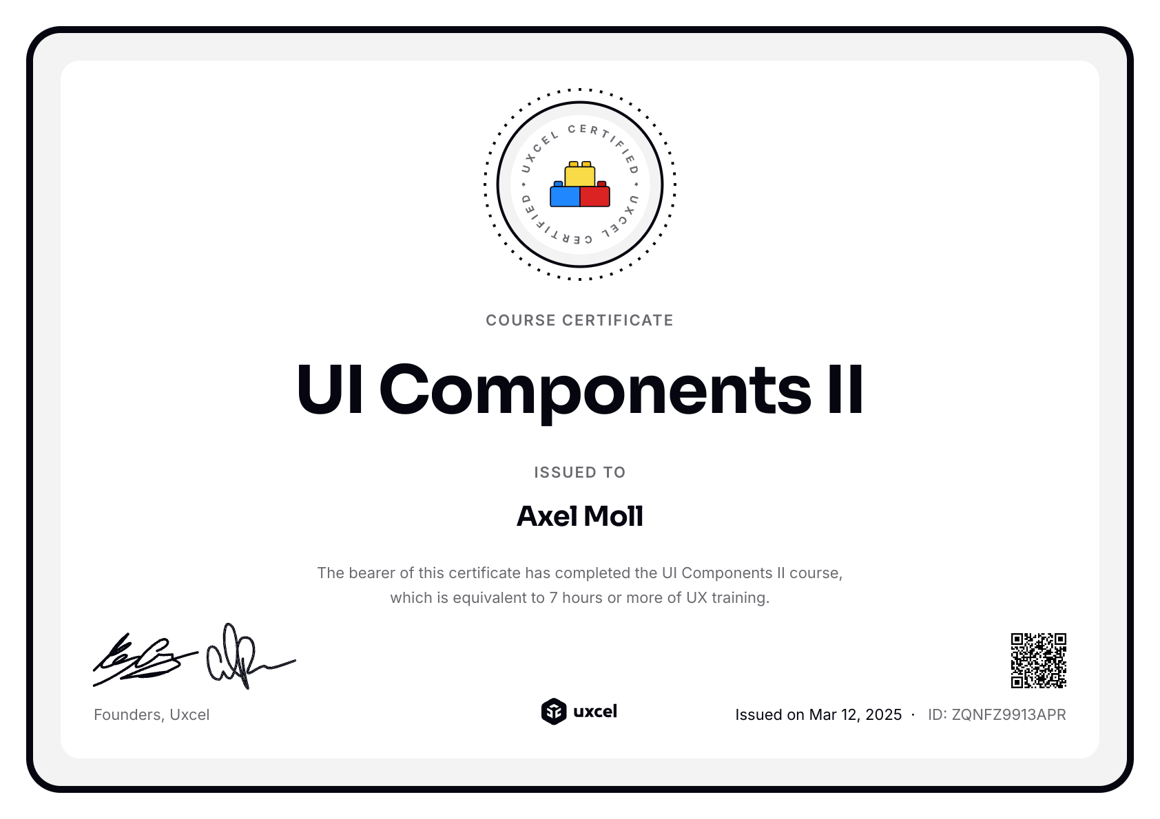 Axel Moll's certificate
